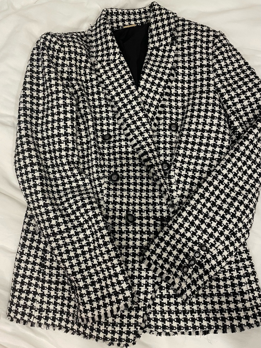 Ellie Tahari Black & White Houndstooth Double-Breasted Blazer (runs small) - Picture 1 of 2